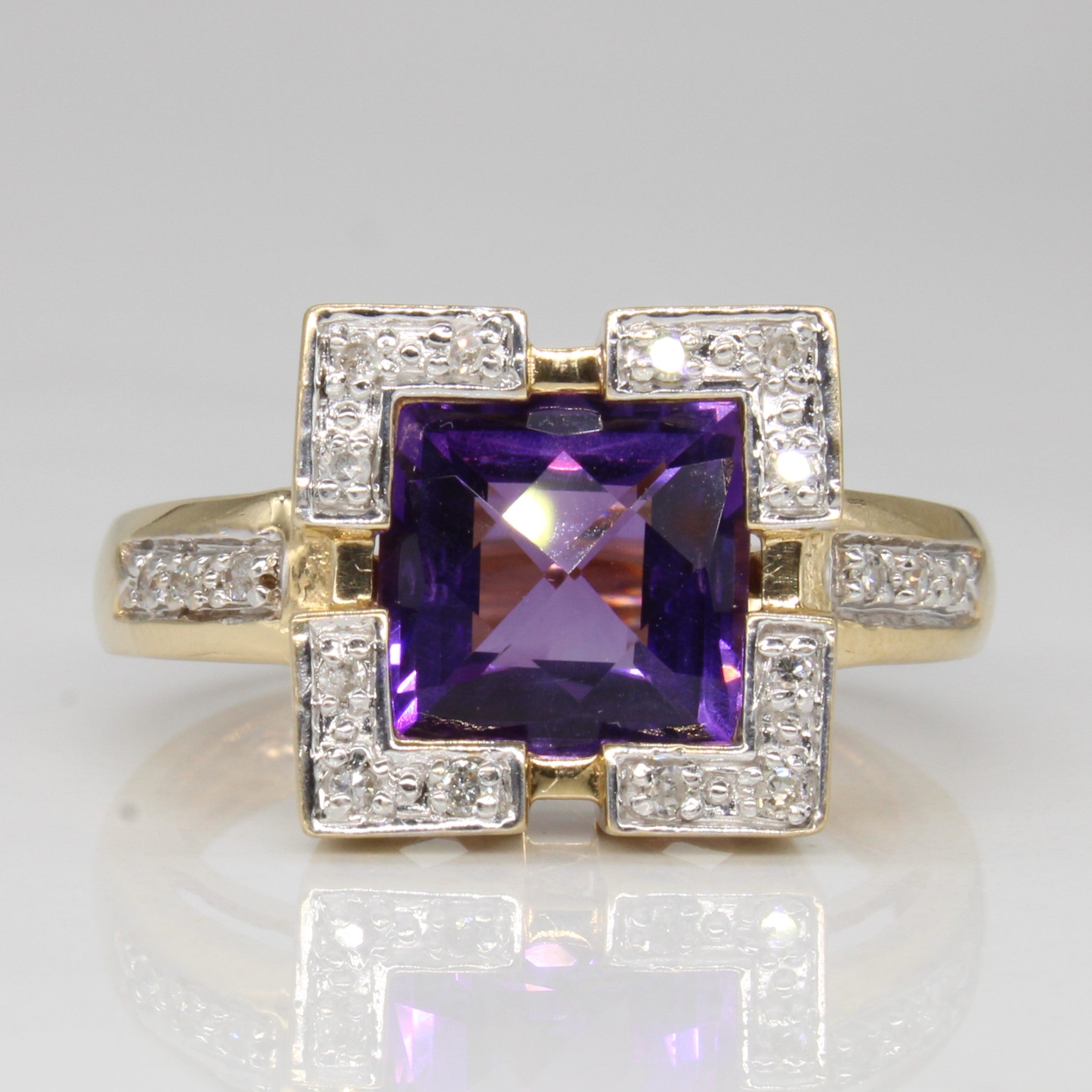 Bague cocktail améthyste et diamants | 2,00 ct, 0,09 ct au total | Taille 8,75 | 