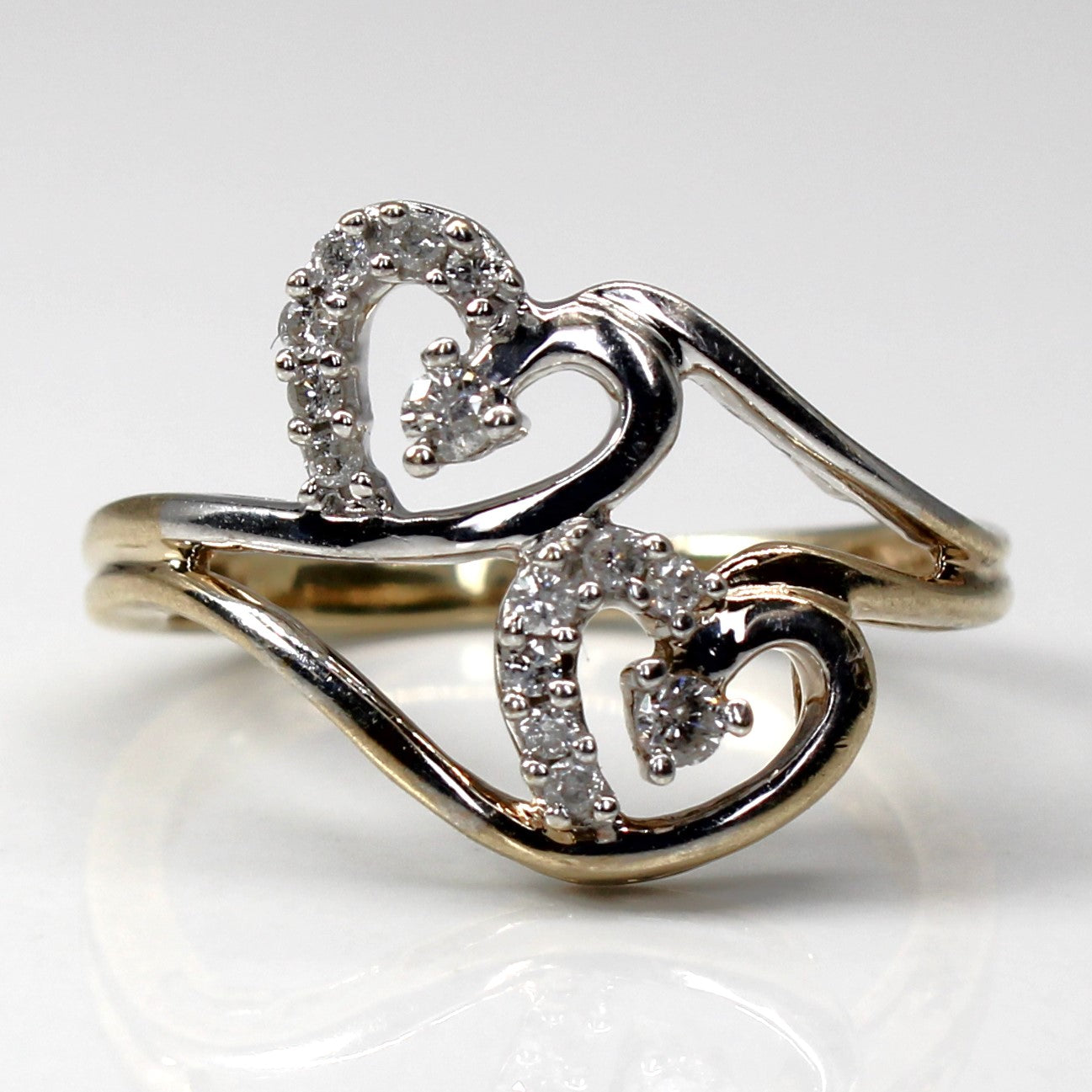 Bypass Double Heart Diamond Ring | 0.16ctw | SZ 5.25 |