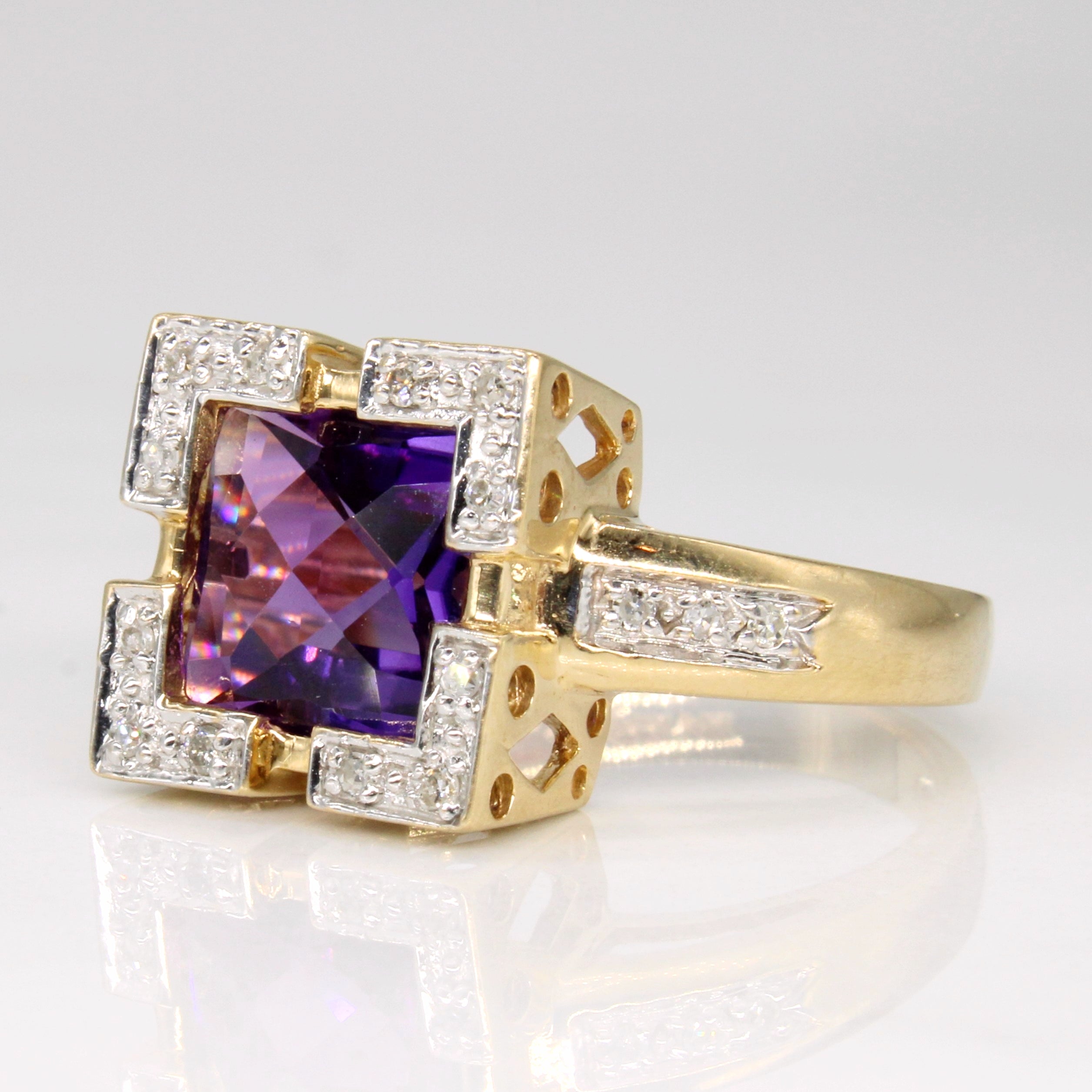 Bague cocktail améthyste et diamants | 2,00 ct, 0,09 ct au total | Taille 8,75 | 