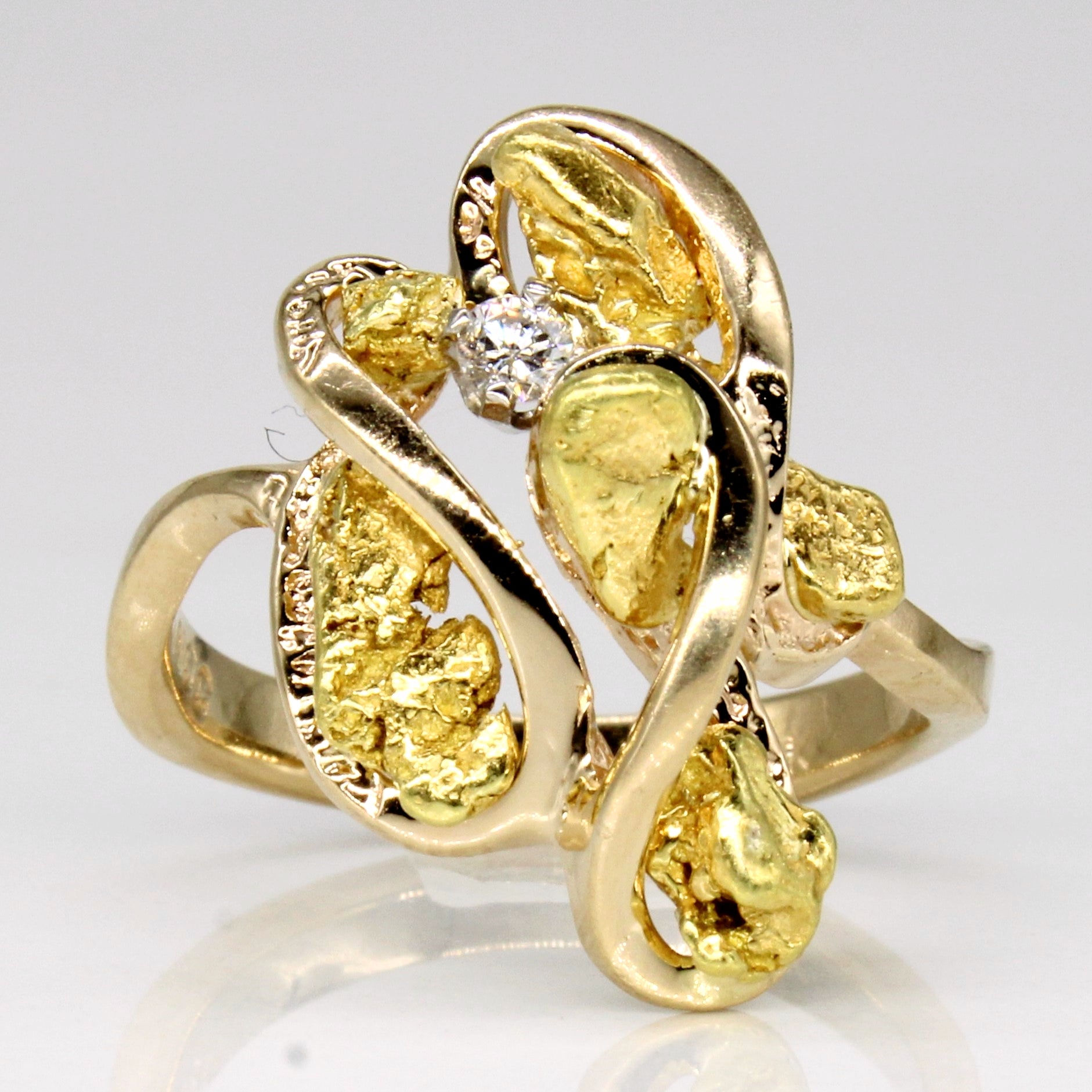 Diamond & Nugget Freeform 14k Ring | 0.05ct | SZ 7 |