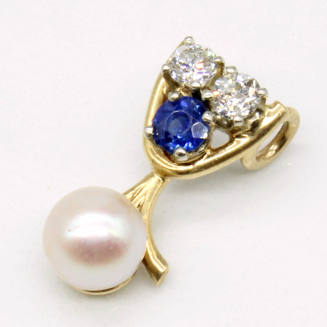 Diamond, Sapphire and Pearl 14k Pendant | 0.18ctw, 0.22ct |