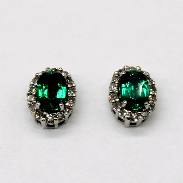 'Michael Hill' Synthetic Emerald & Diamond Stud Earrings | 1.00ctw, 0.28ctw |