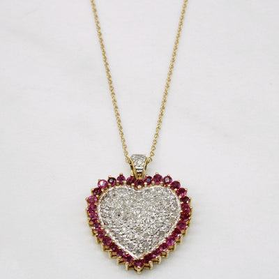 Ruby & Diamond Heart Pendant & Necklace | 0.48ctw, 0.32ctw | 18