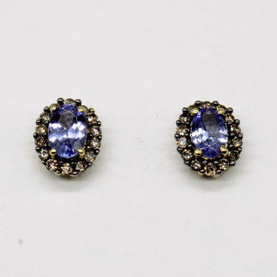 Tanzanite and Diamond Halo 10k Earrings | 0.56ctw, 0.14ctw |
