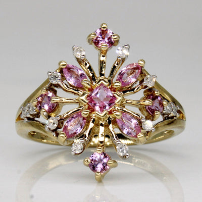 Pink Sapphire & Diamond Cocktail 10k Ring | 0.61ctw, 0.06ctw | SZ 6.75 |
