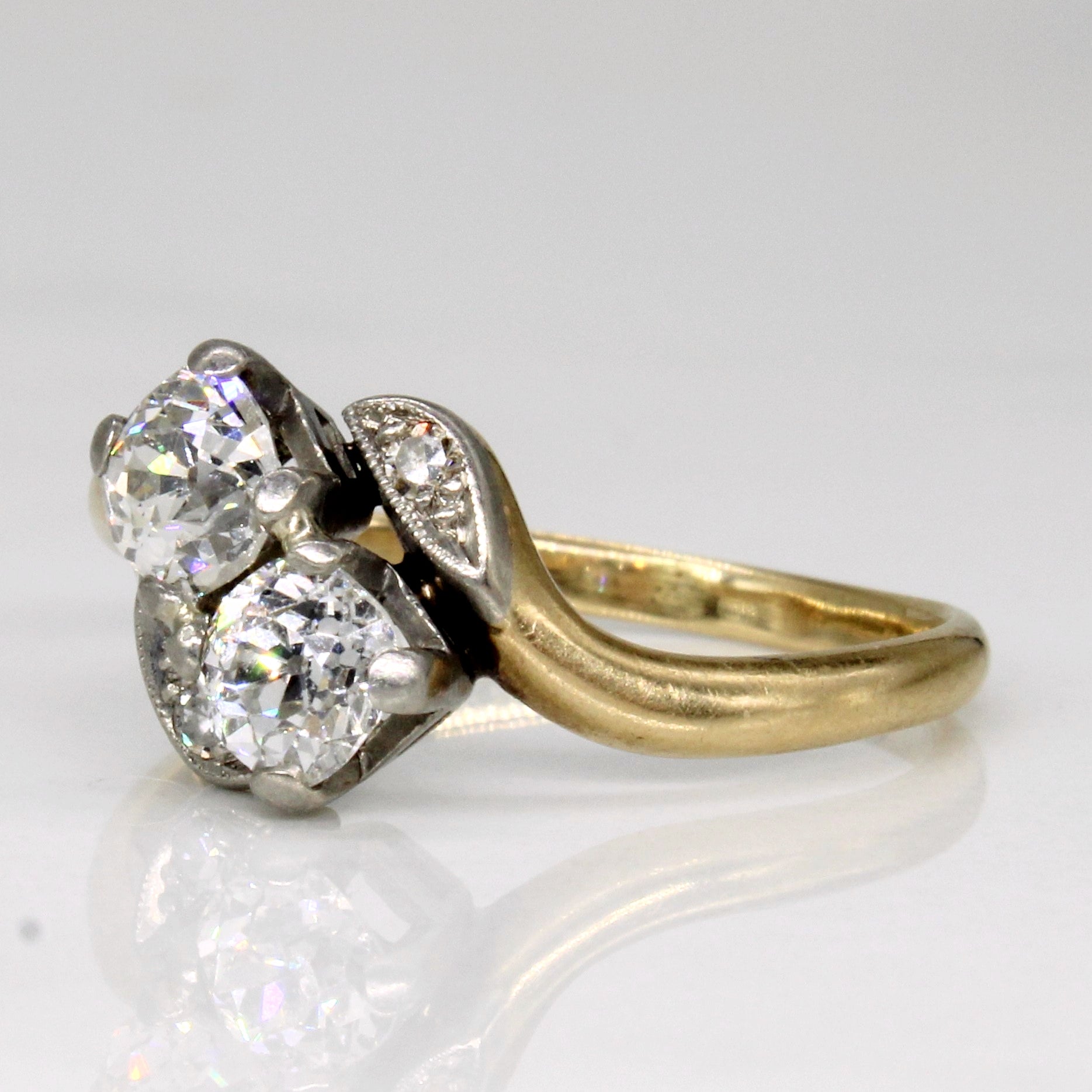 Old Mine Cut Toi et Moi Diamond 14k Ring | 0.37ctw, 0.35ctw, 0.02ctw | SZ 7.75 |