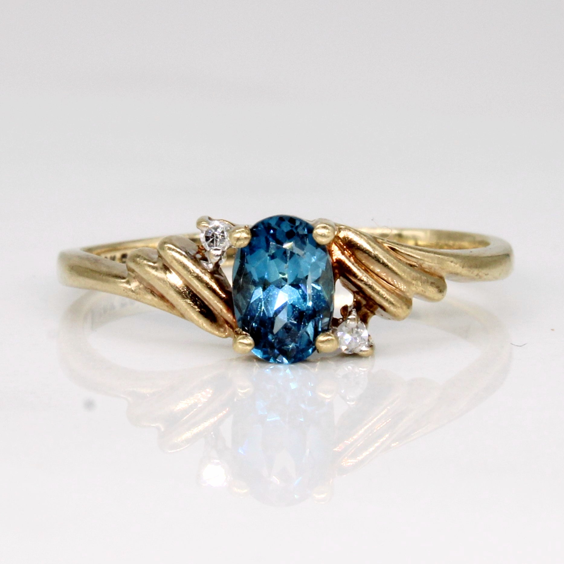 London Blue Topaz & Diamond 10k Ring | 0.5ct, 0.01ctw | SZ 6 |