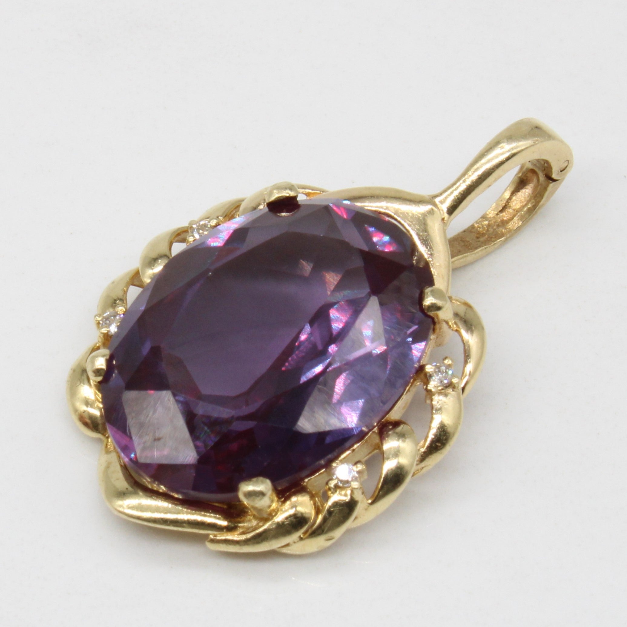 Synthetic Colour Change Sapphire & Diamond Pendant | 18.00ct, 0.04ctw |