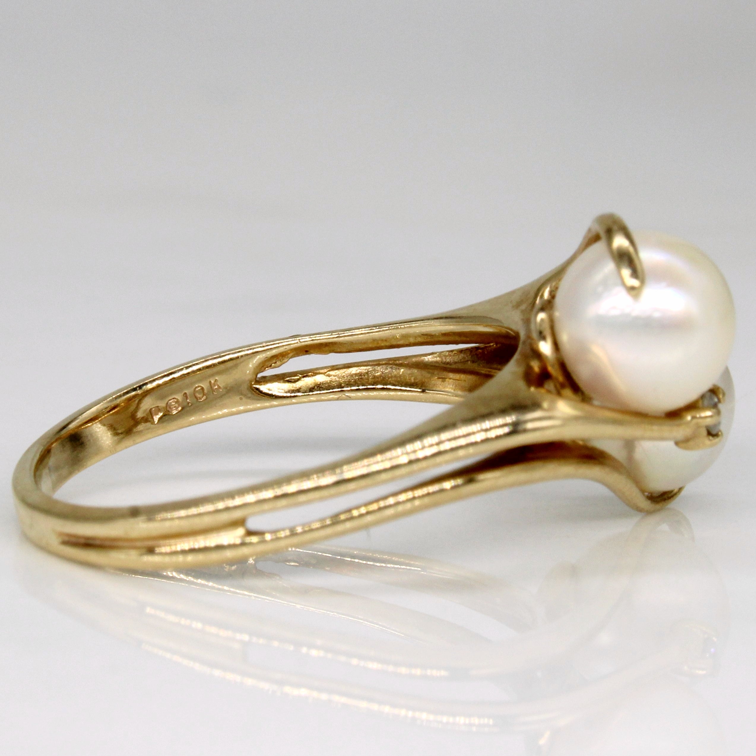 Pearl & Diamond Bypass Ring | 0.02ctw | SZ 8.5 |