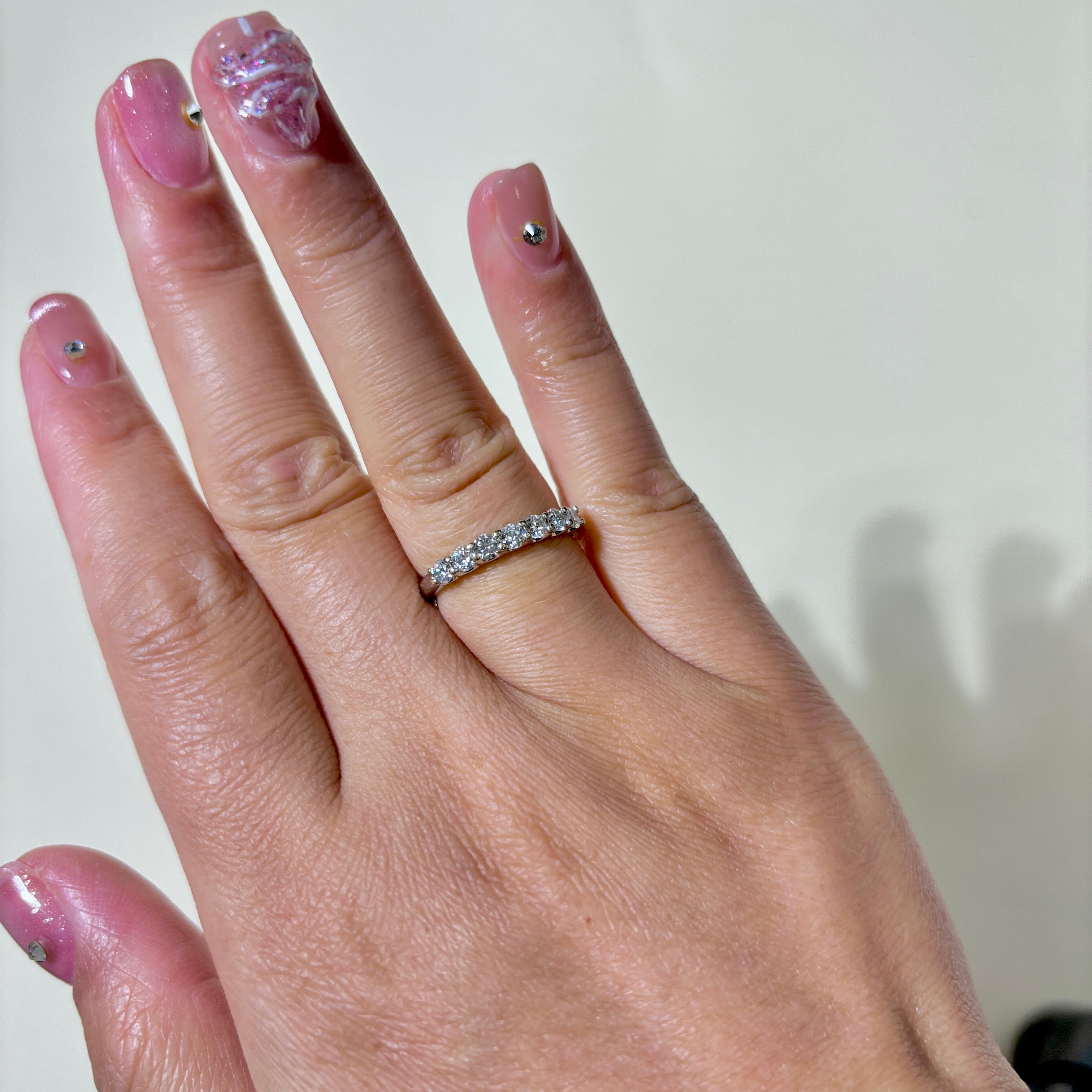 Alliance semi-éternité en or blanc 14 carats sertie de diamants | 0,50 ct au total | Taille 6,25 | 