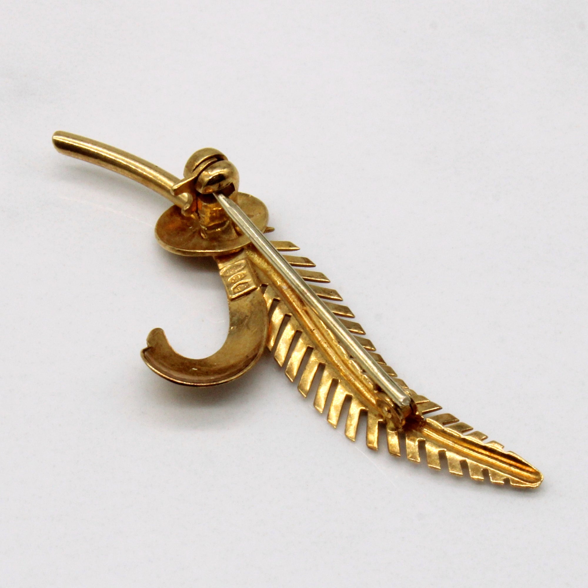 18k Yellow Gold Feather Brooch
