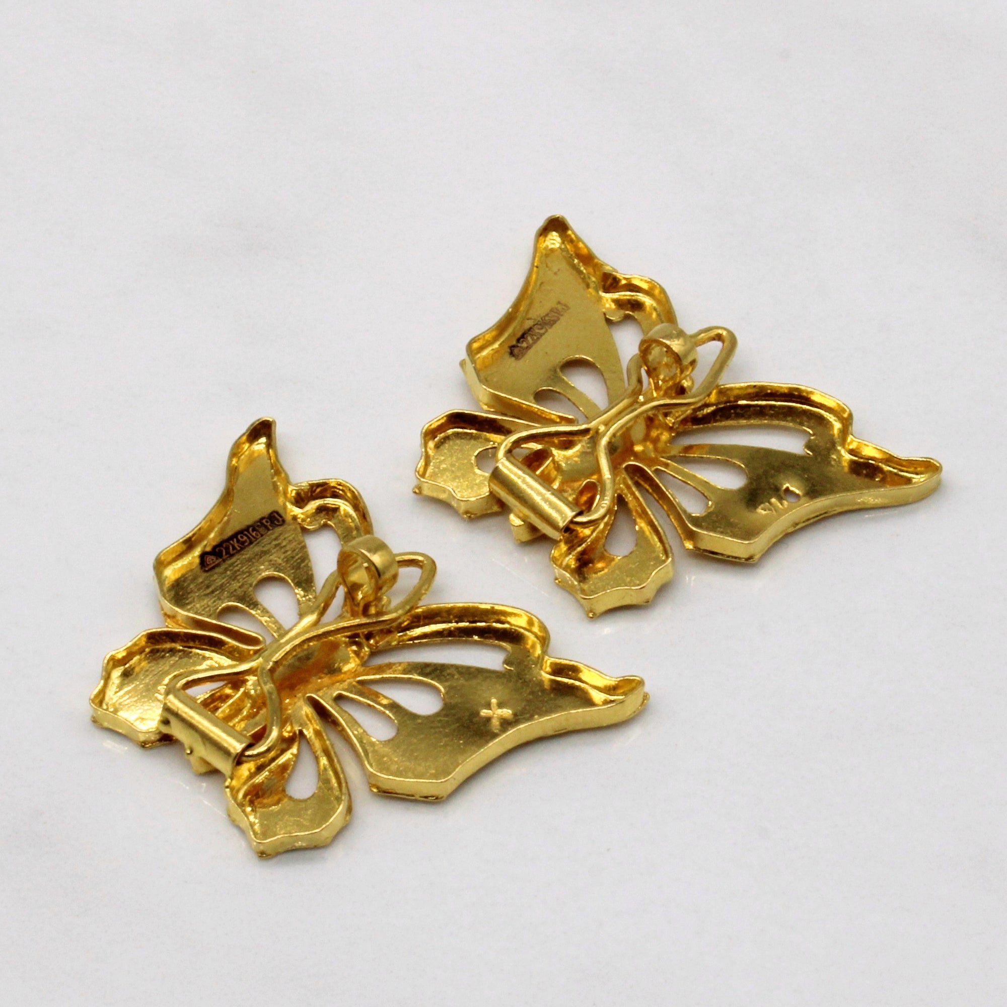 22k Yellow Gold Butterfly Hair Barrettes