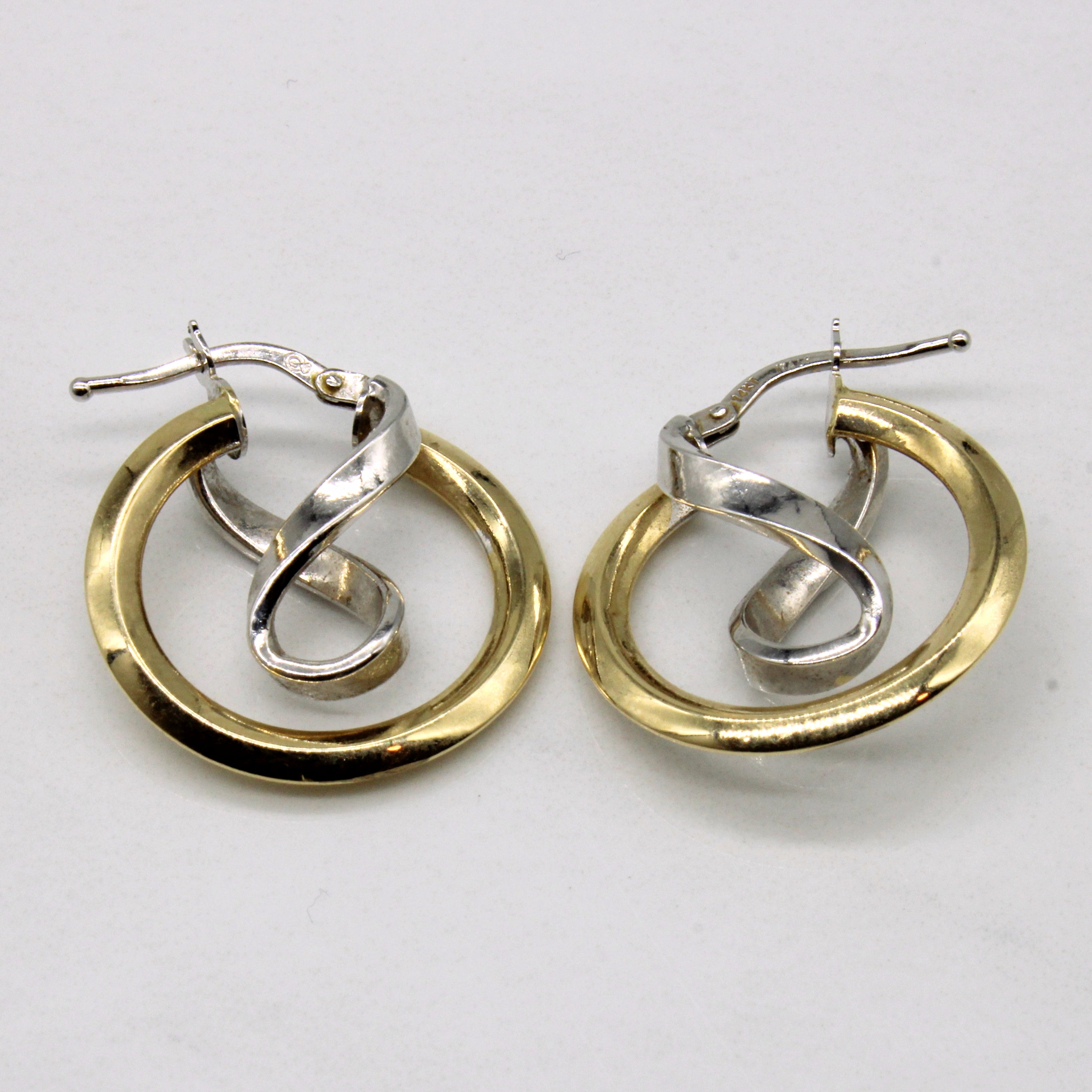 14k Two Tone Gold Twisted Hoop Earrings