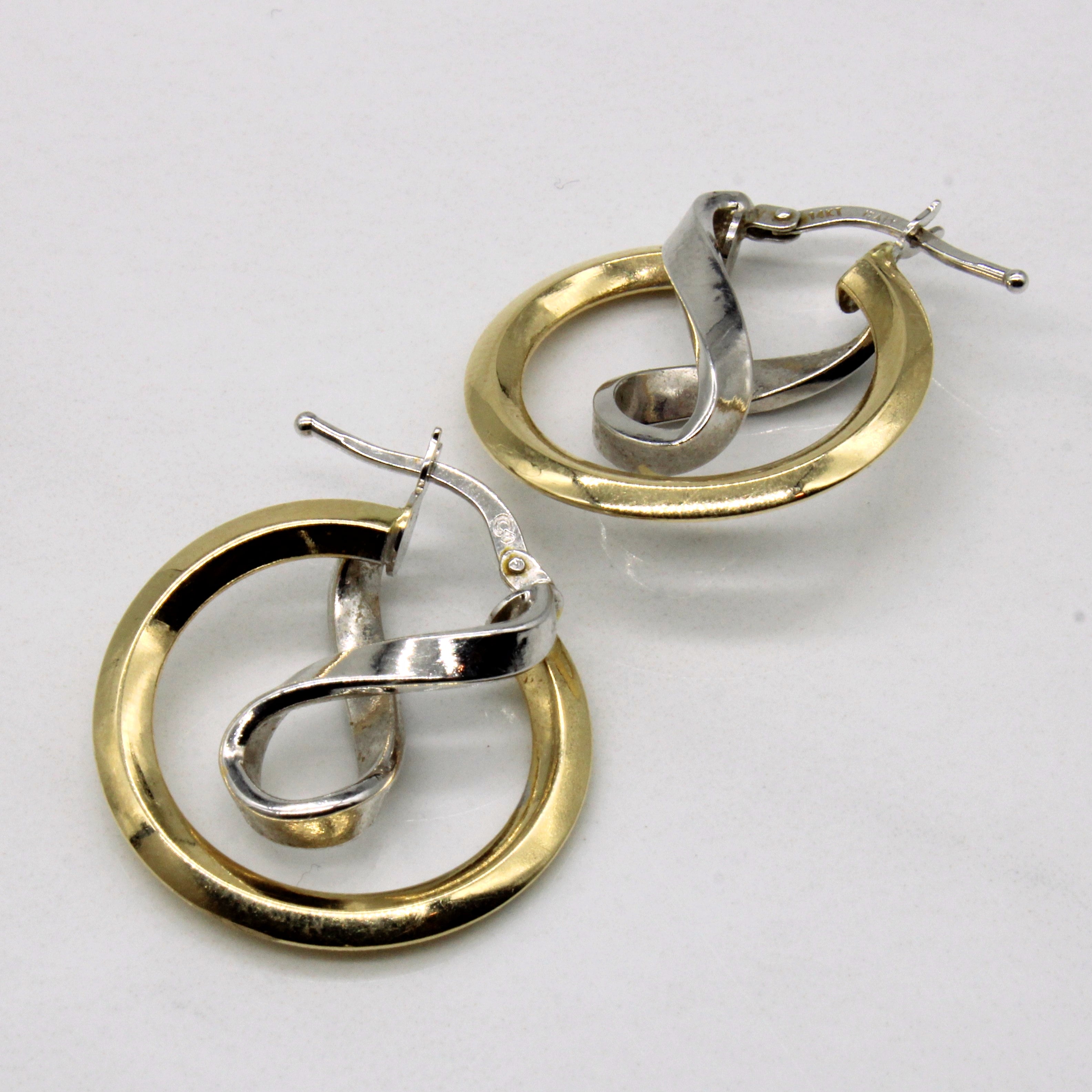 14k Two Tone Gold Twisted Hoop Earrings