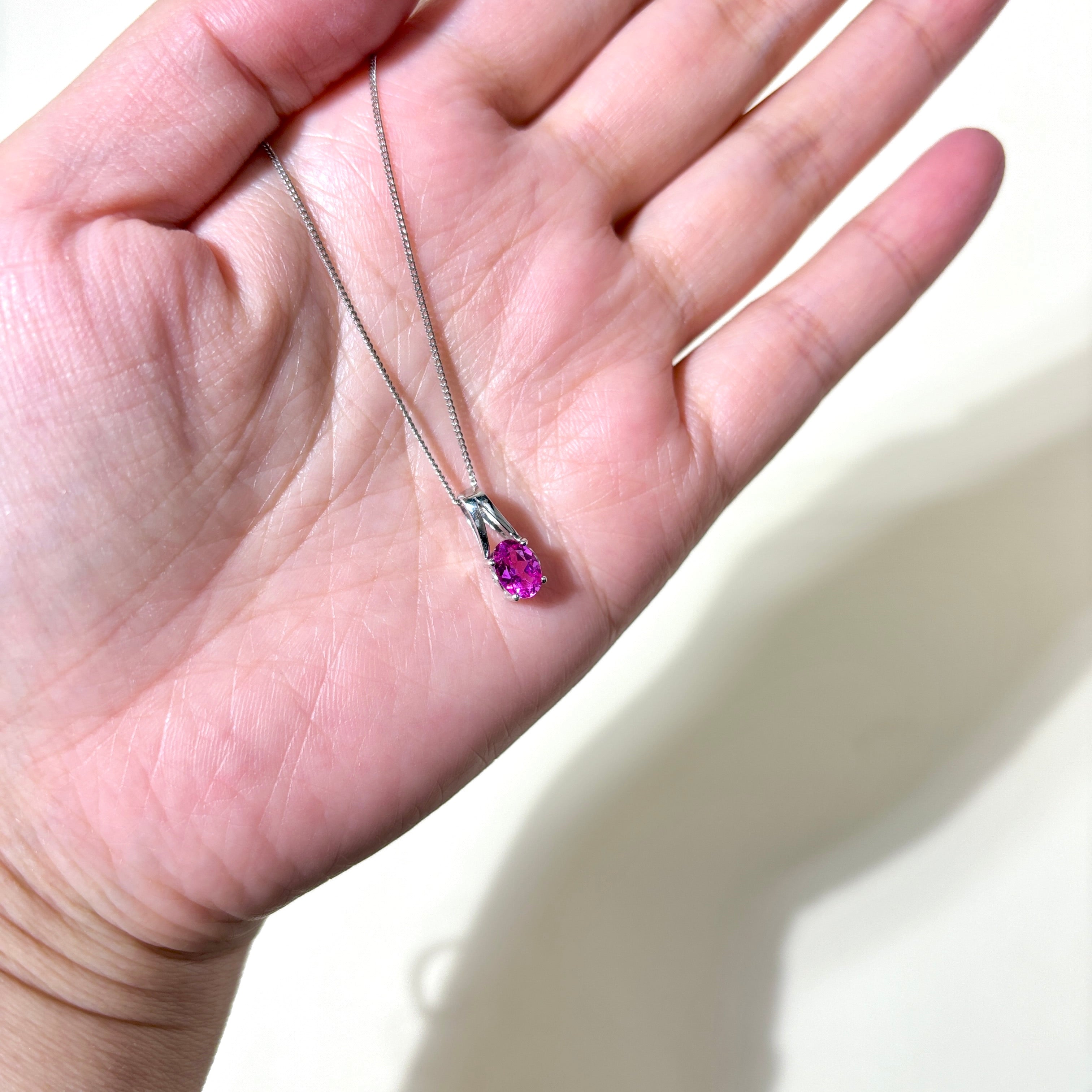 10K White Gold Pink Sapphire Pendant Necklace | 0.90ct | 16" |