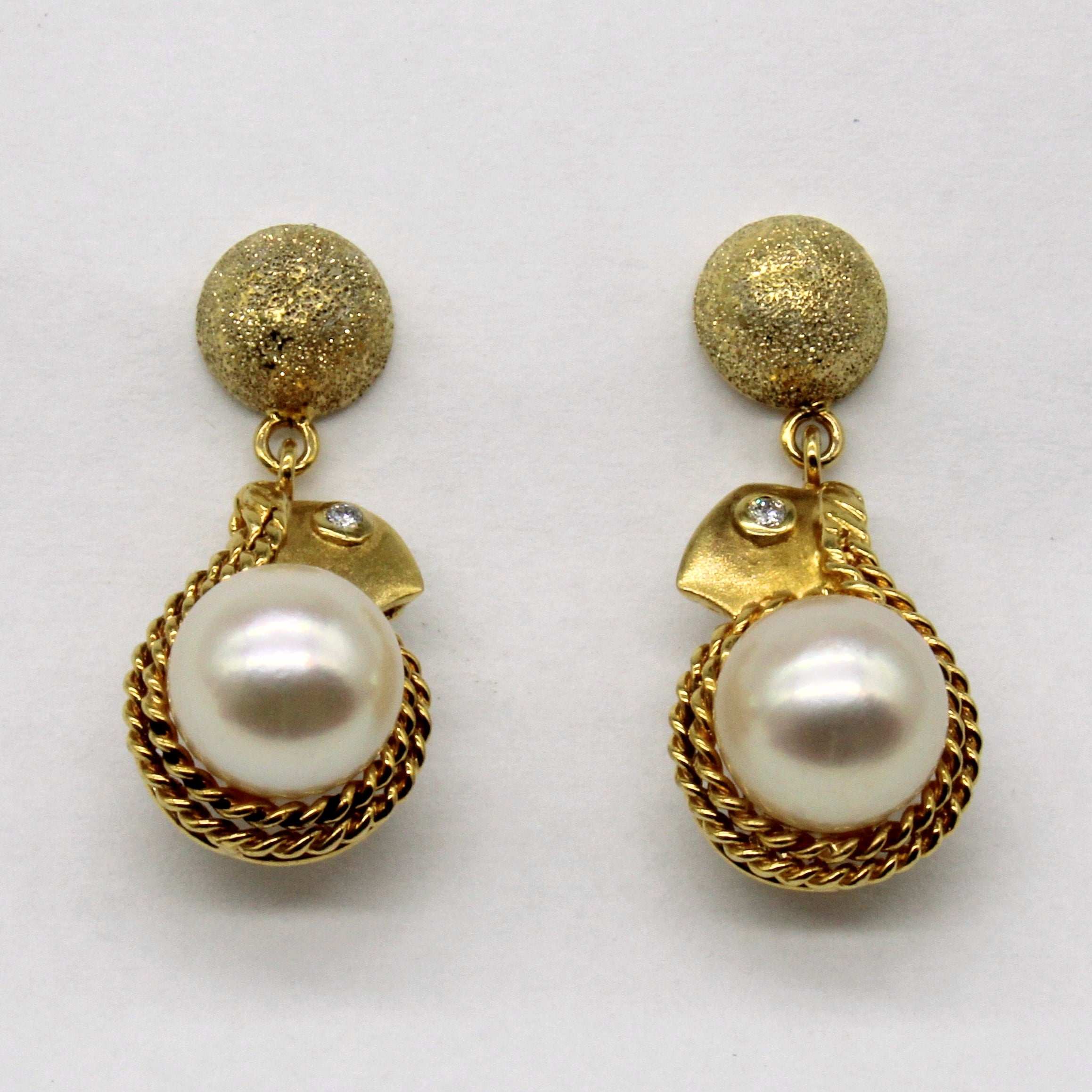 Pearl & Diamond Drop Earrings | 0.02ctw |