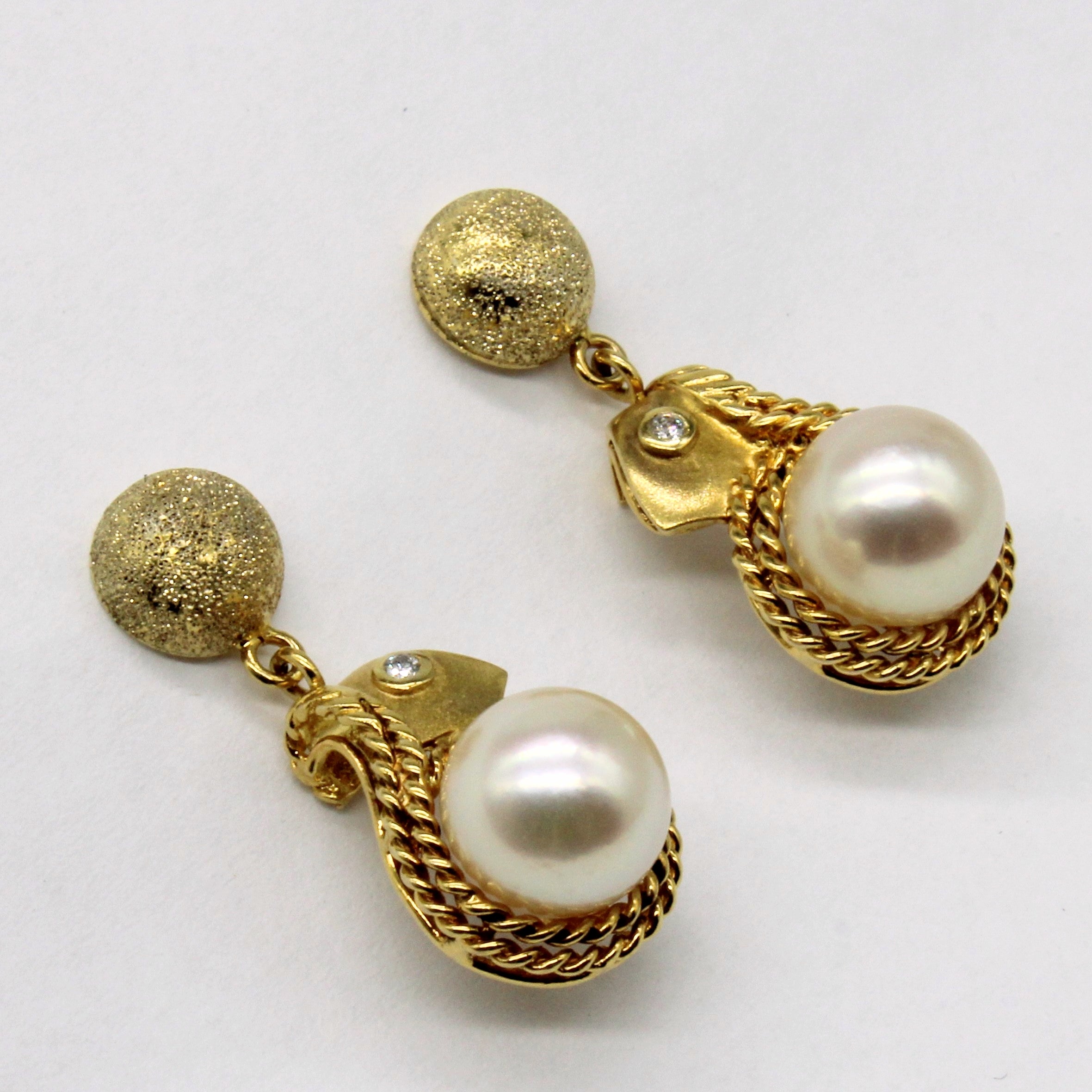 Pearl & Diamond Drop Earrings | 0.02ctw |