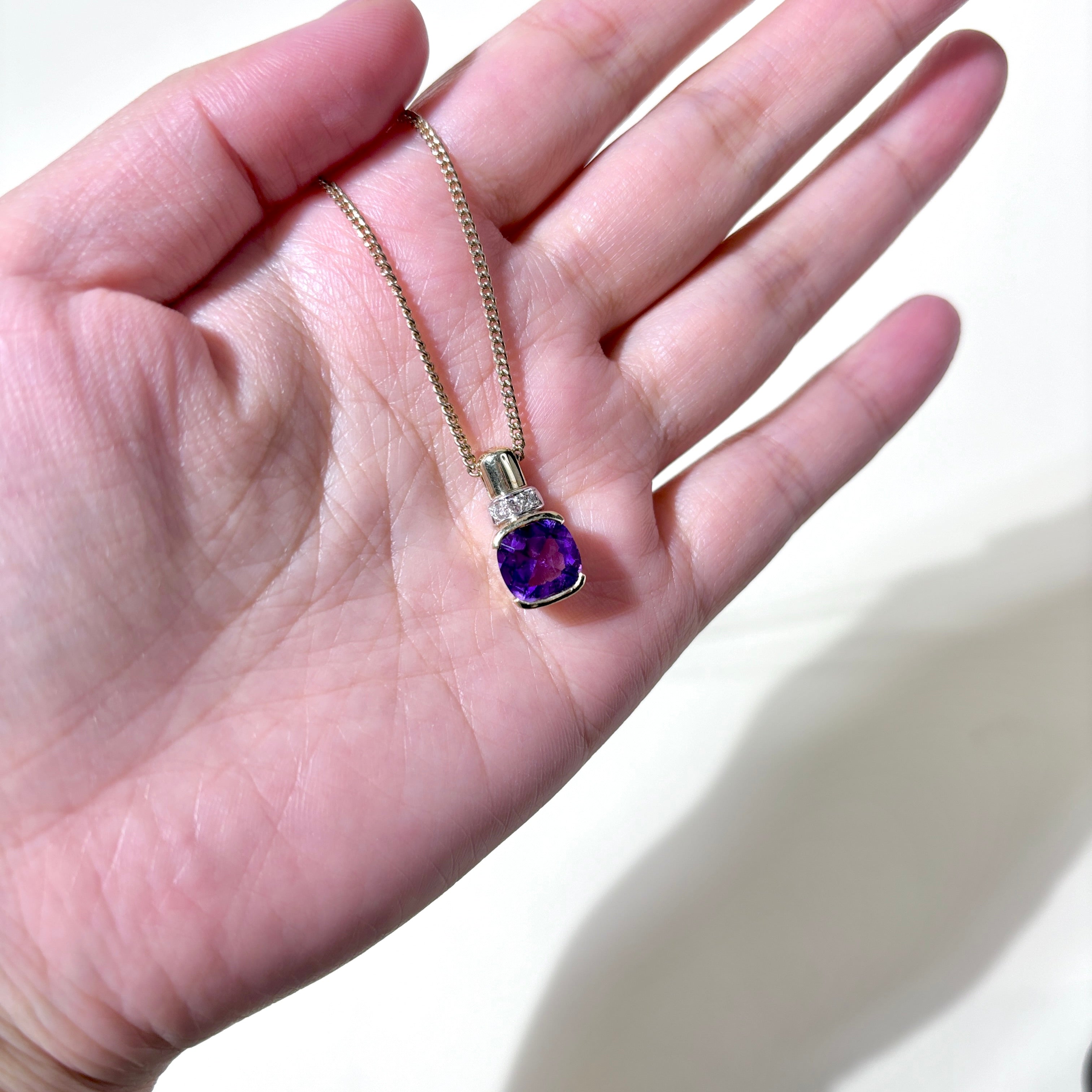 10K Yellow Gold Amethyst & Diamond Pendant Necklace | 2.31ct, 0.03ctw | 25" |