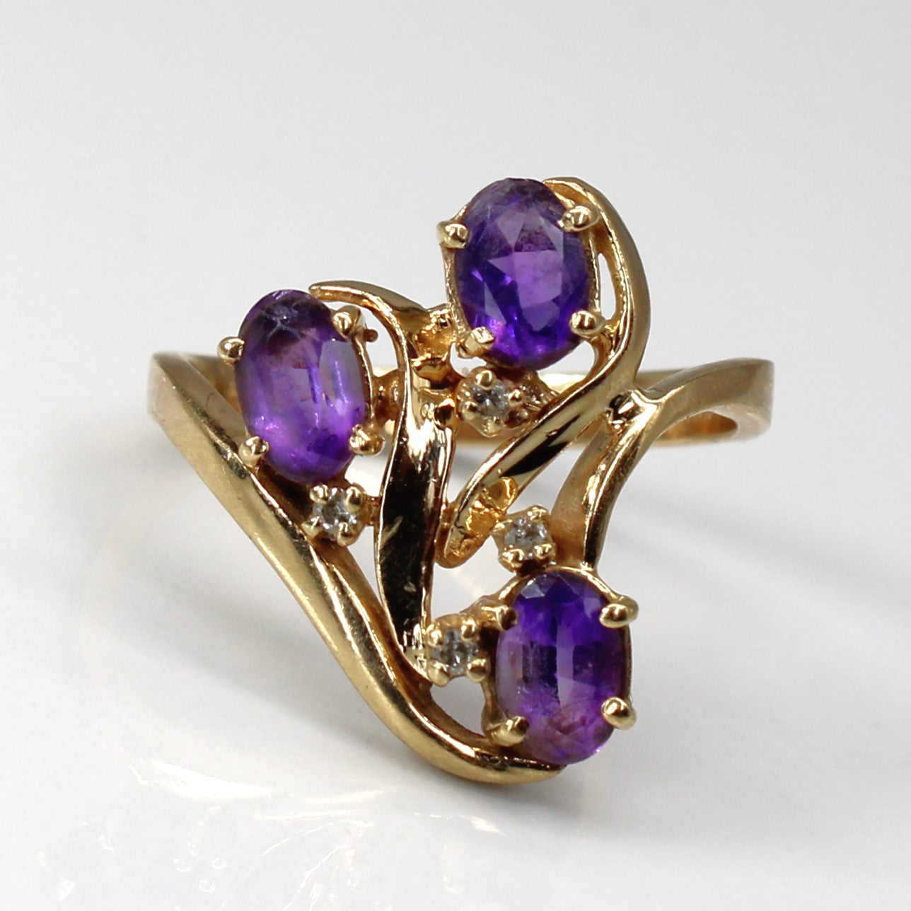 14k Yellow Gold Amethyst & Diamond Textured Gold Ring | 0.60ctw | 0.04ctw | SZ 7.25 |