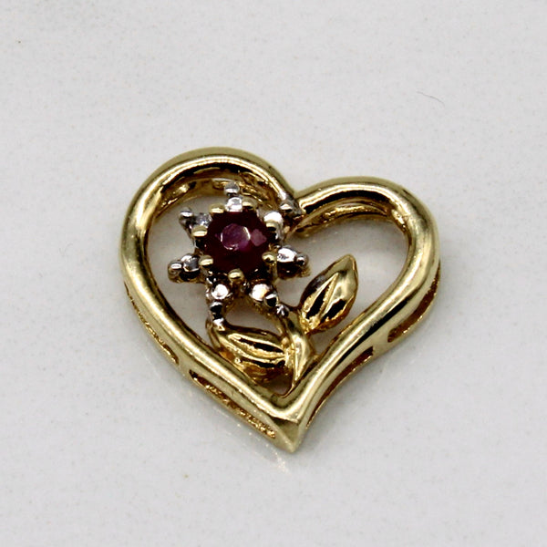 Ruby & Diamond Flower Heart Pendant | 0.06ct, 0.01ct |