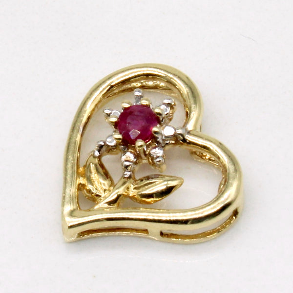 Ruby & Diamond Flower Heart Pendant | 0.06ct, 0.01ct |