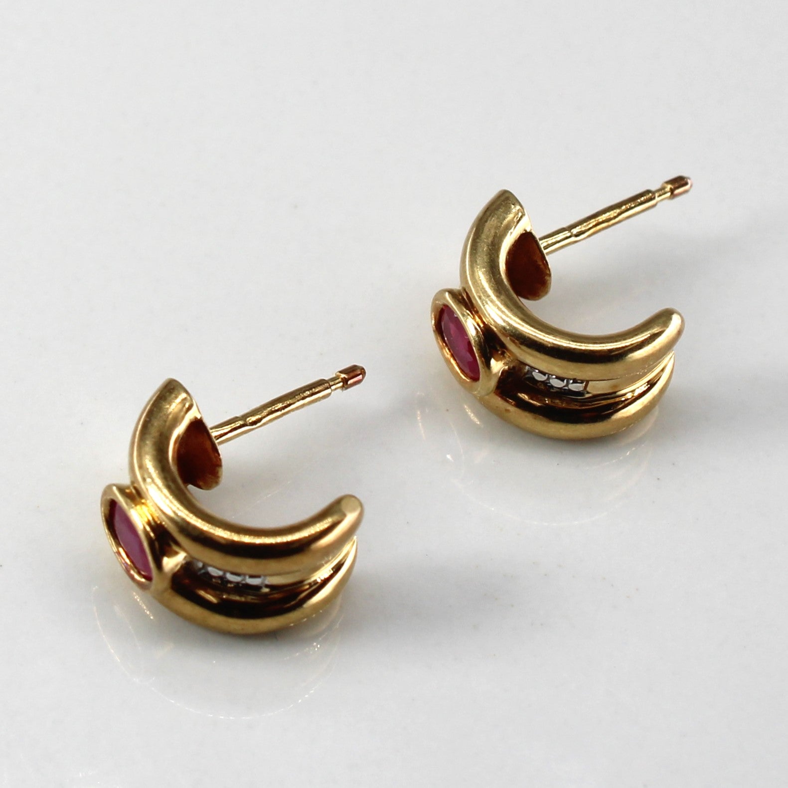 Bezel Set Ruby Semi Huggie Earrings | 0.36ctw |