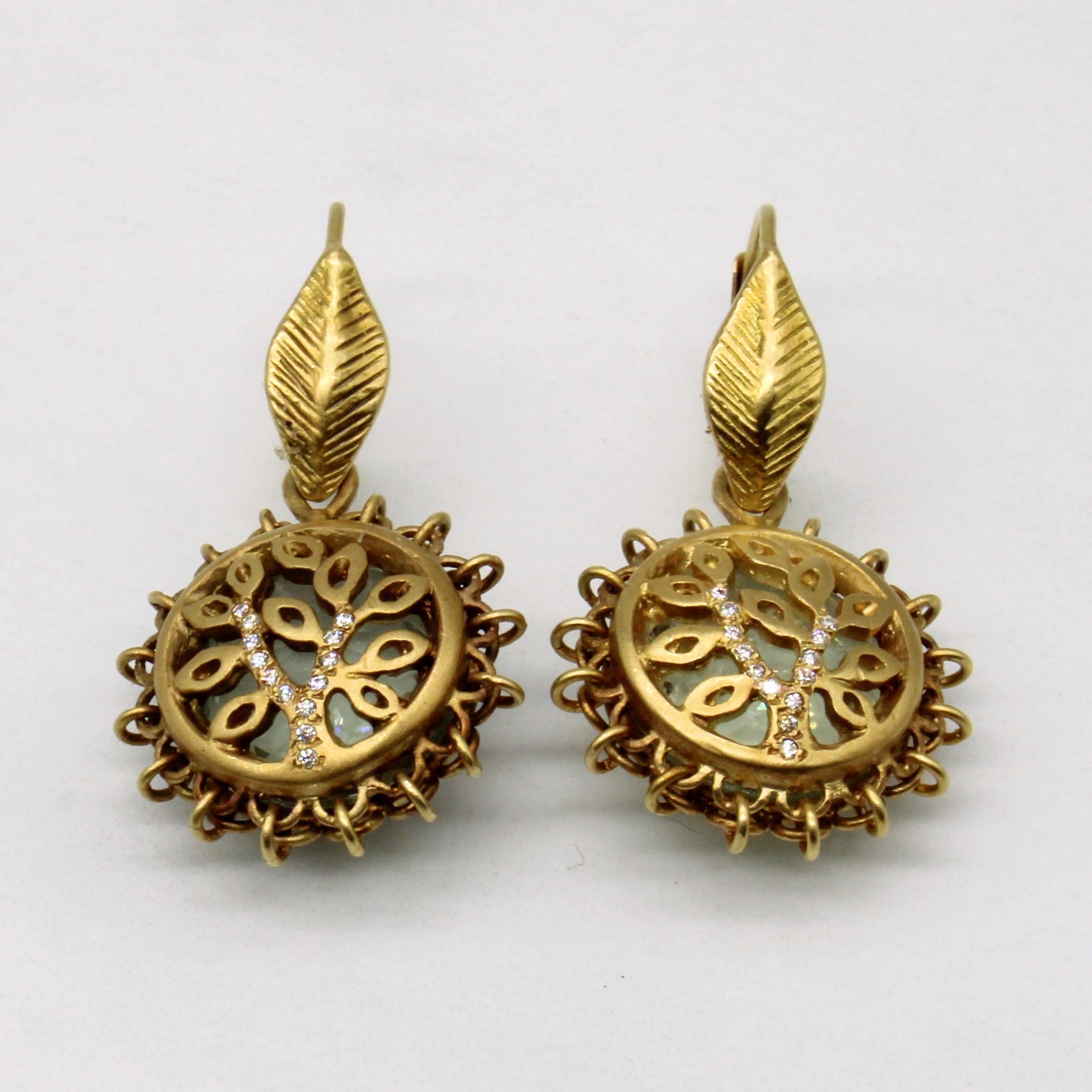 Green Quartz & Diamond Earrings | 10.00ctw, 0.06ctw |