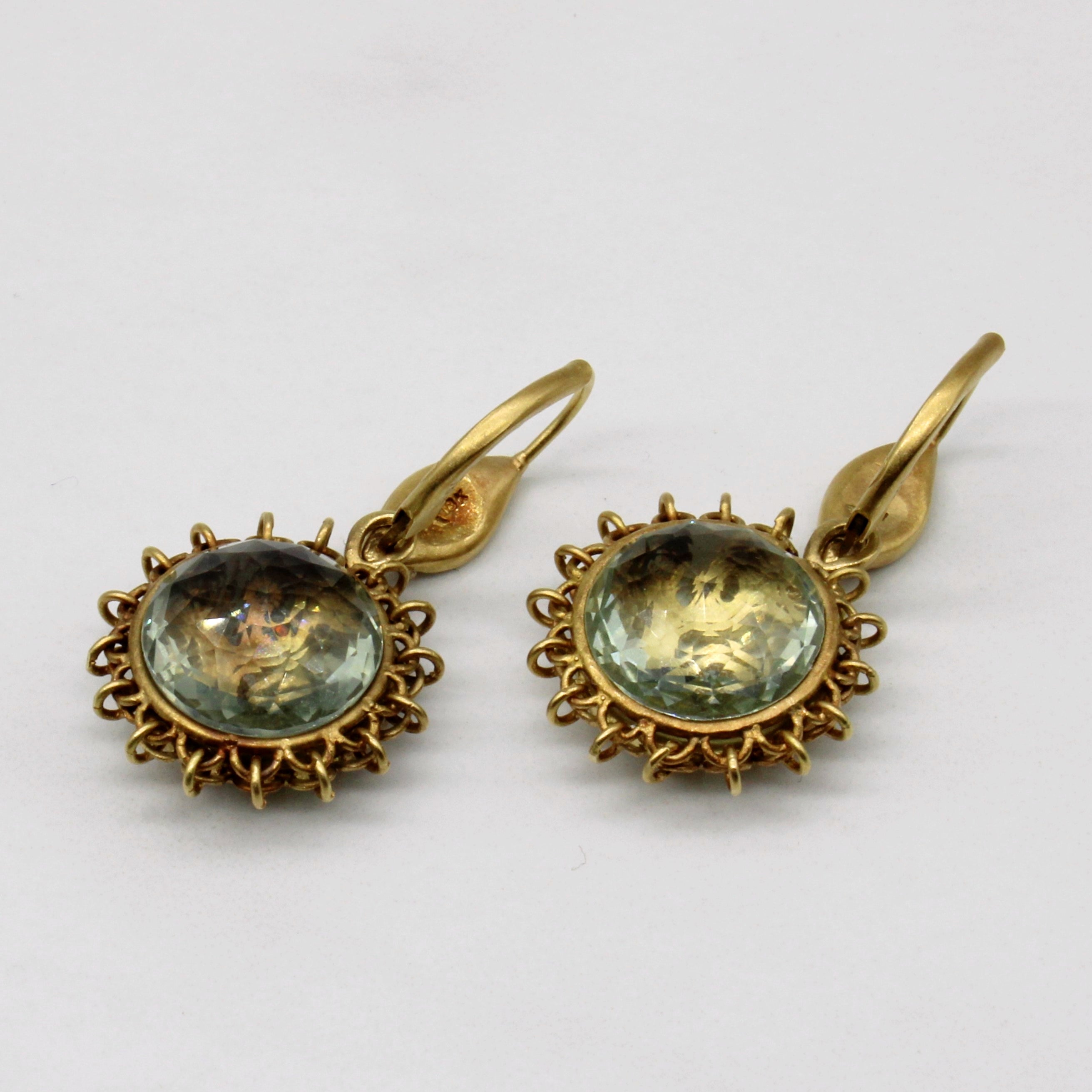 Green Quartz & Diamond Earrings | 10.00ctw, 0.06ctw |