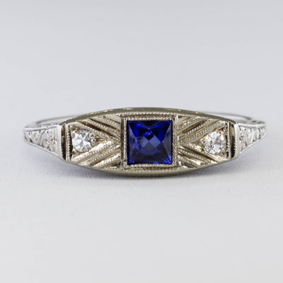 Art Deco Synthetic Sapphire & Diamond Ring | 0.23ct, 0.06ctw | SZ 7.25 |