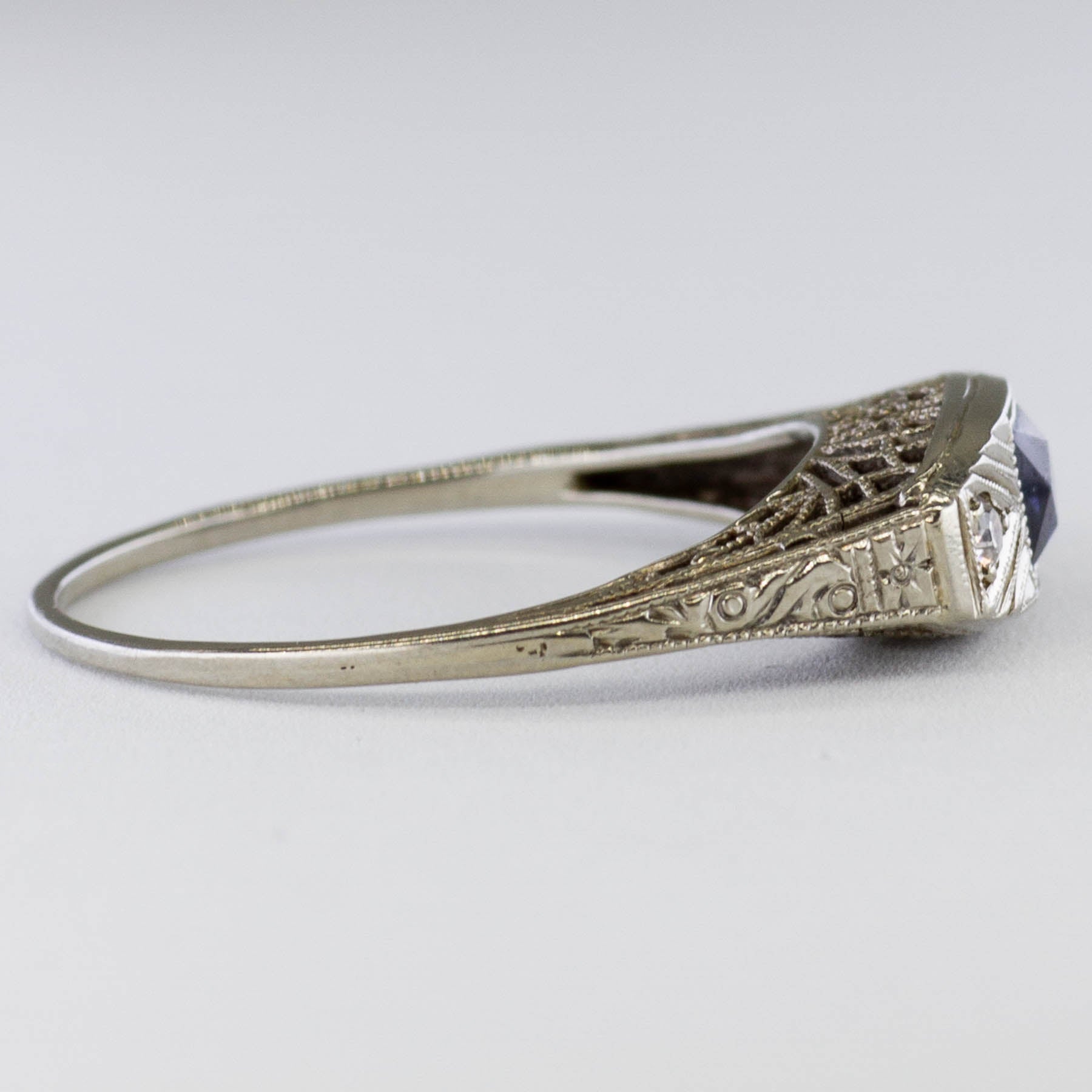 Art Deco Synthetic Sapphire & Diamond Ring | 0.23ct, 0.06ctw | SZ 7.25 |