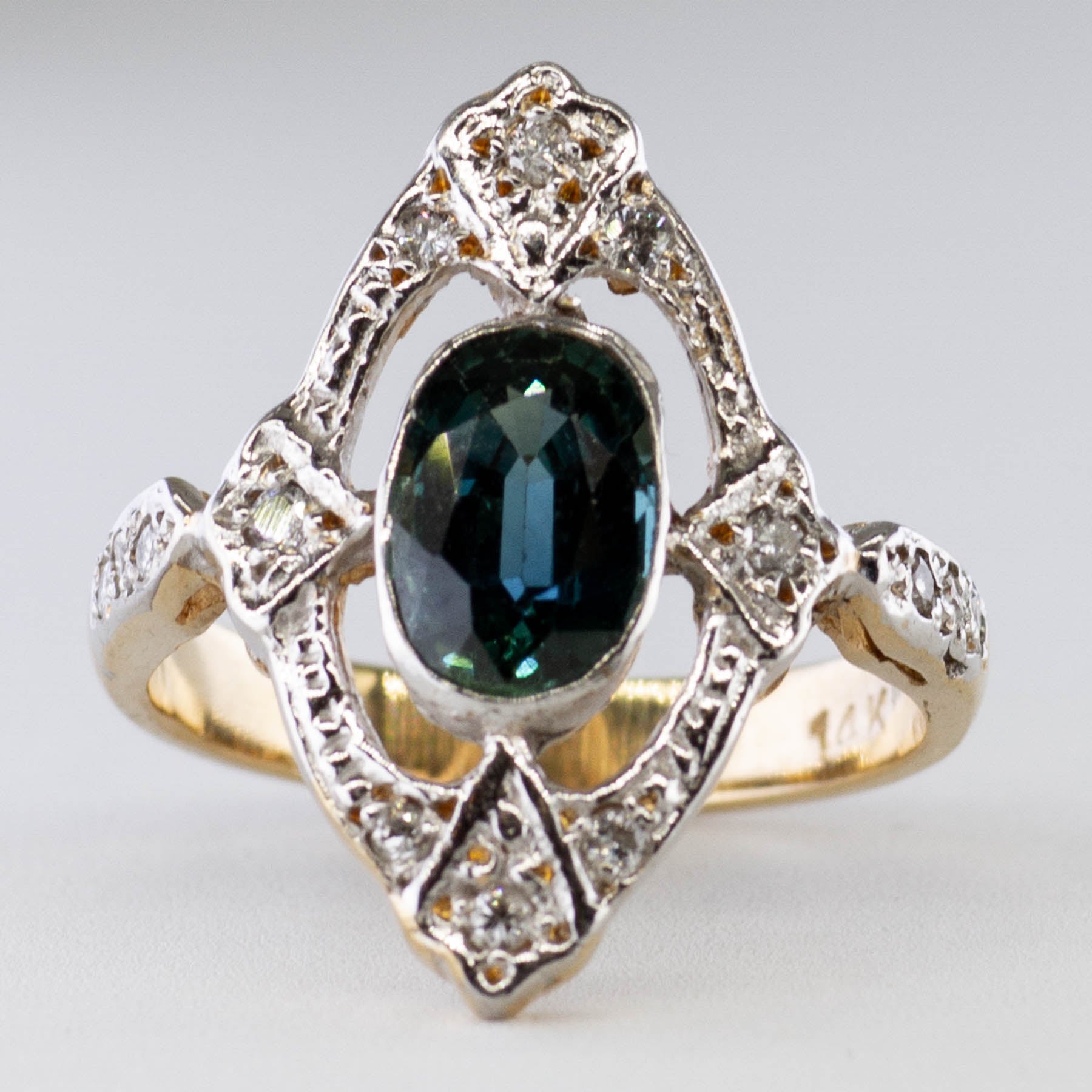 Art Deco Style Blue Sapphire & Diamond Ring | 1.75ct, 0.14ctw | SZ 5 |