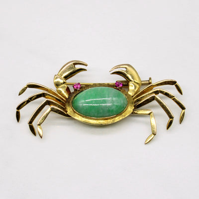 Jadeite & Synthetic Ruby Crab Brooch | 8.00ct, 0.05ctw |