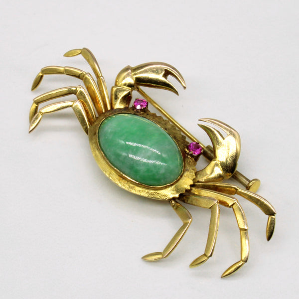 Jadeite & Synthetic Ruby Crab Brooch | 8.00ct, 0.05ctw |