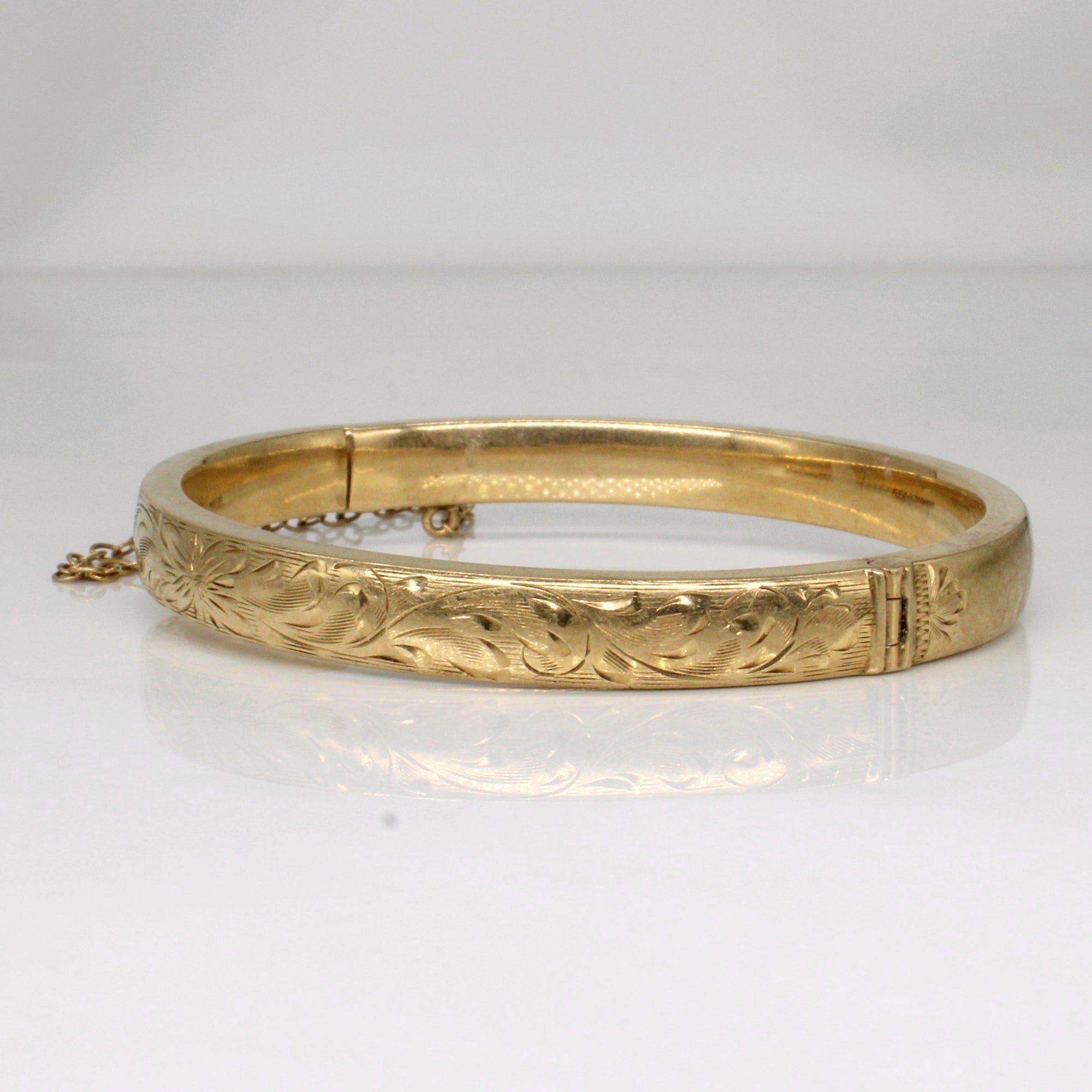 10k Yellow Gold Engraved Flower Bracelet | 7