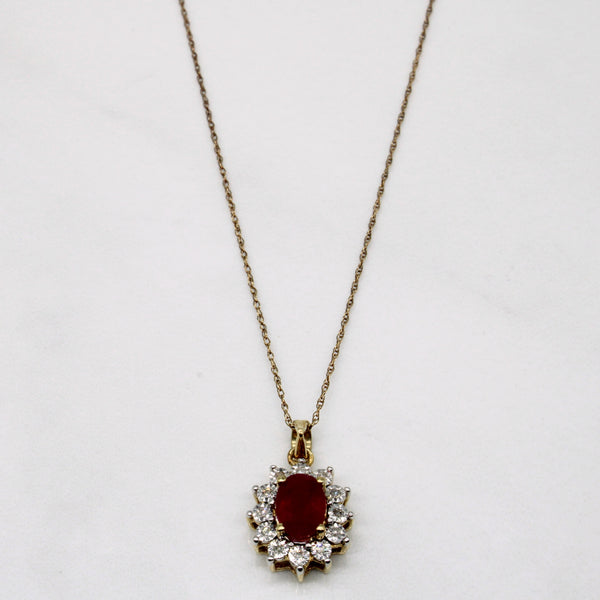 Glass Filled Ruby & Diamond Pendant Necklace | 1.00ct, 0.06ctw | 18