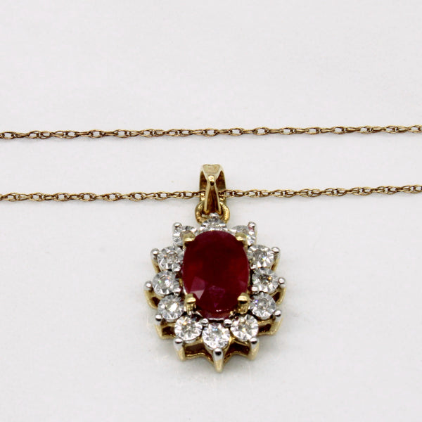 Glass Filled Ruby & Diamond Pendant Necklace | 1.00ct, 0.06ctw | 18