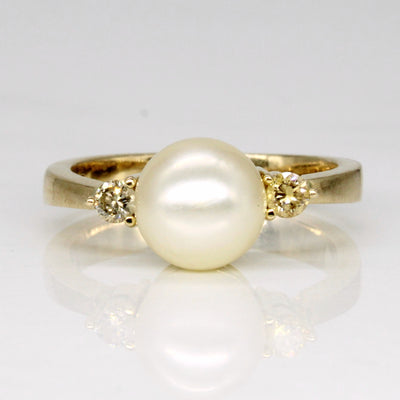 Pearl & Light Yellow Diamond Cocktail Ring | 0.12ctw | SZ 6 |