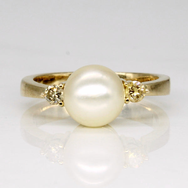 Pearl & Light Yellow Diamond Cocktail Ring | 0.12ctw | SZ 6 |