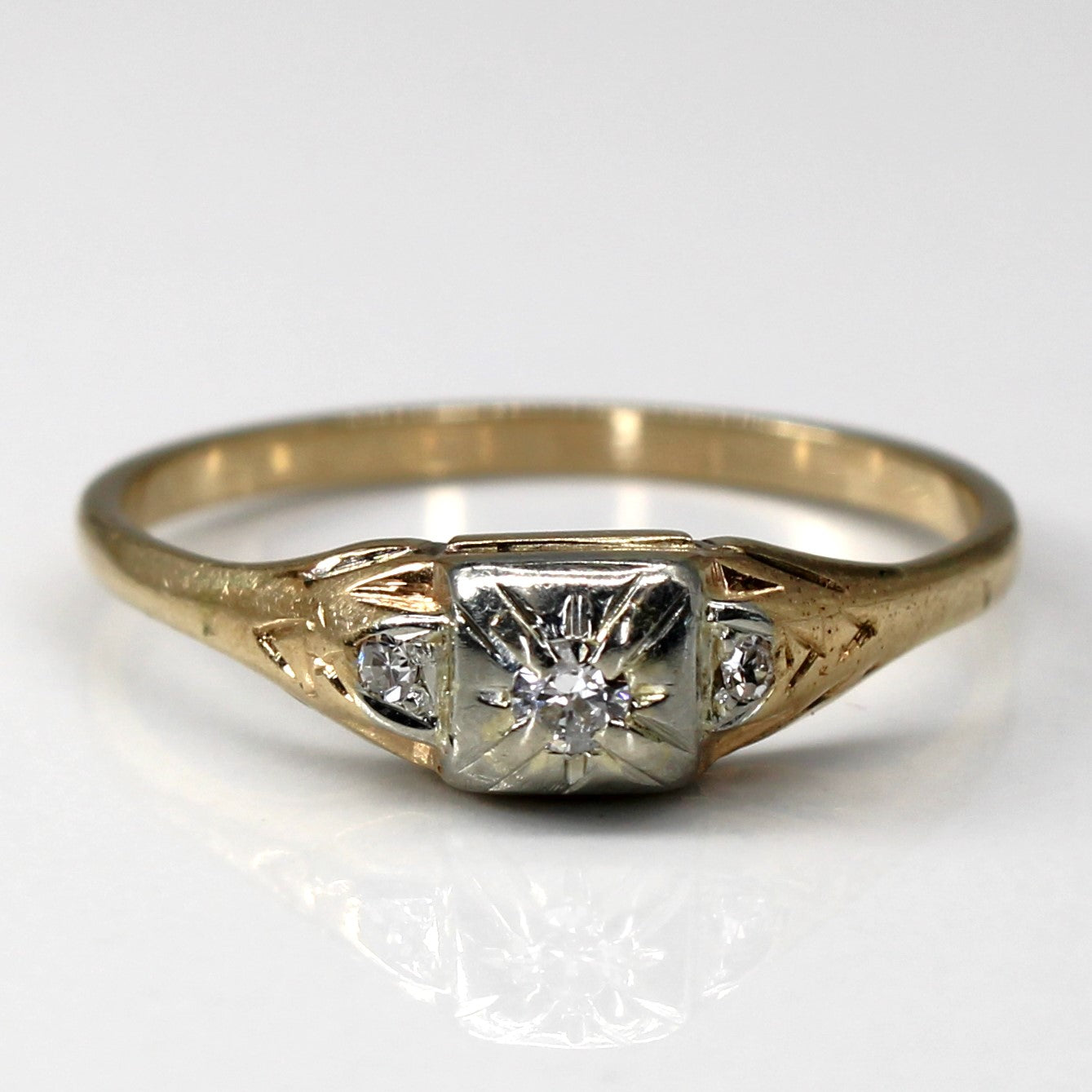 Three Stone Diamond Vintage Ring | 0.06ctw | SZ 7.75 |