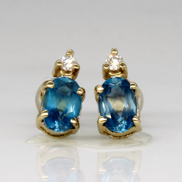 Blue Topaz & Diamond Stud Earrings | 1.00ctw, 0.05ctw |