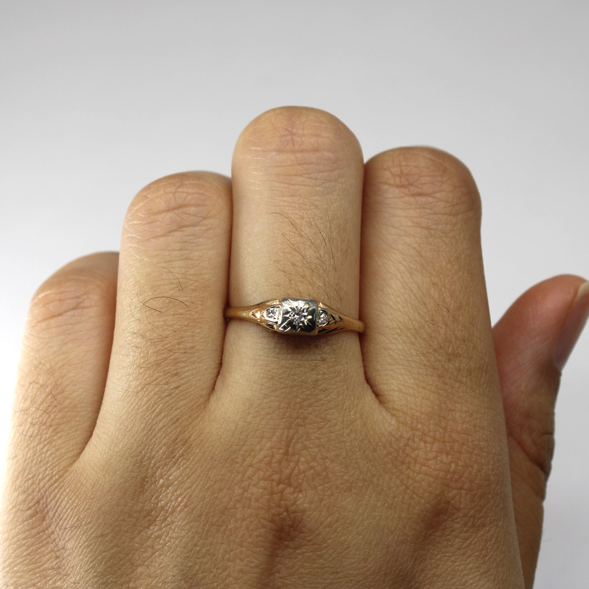 Three Stone Diamond Vintage Ring | 0.06ctw | SZ 7.75 |