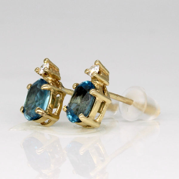 Blue Topaz & Diamond Stud Earrings | 1.00ctw, 0.05ctw |