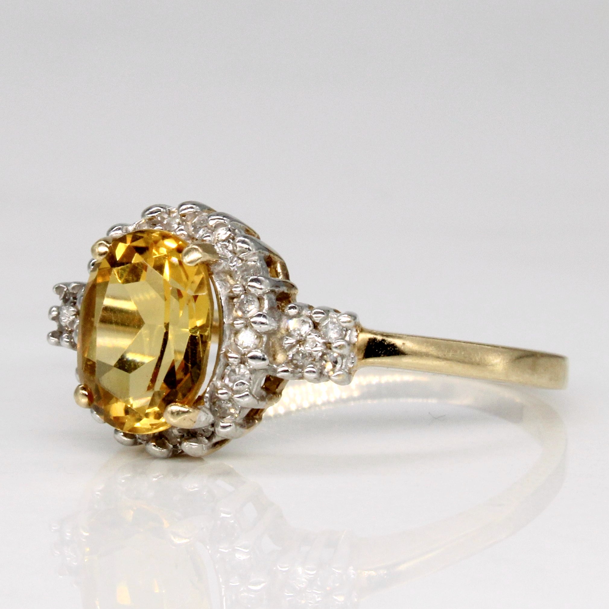 Citrine & Diamond Halo Ring | 1.10ct, 0.08ctw | SZ 7.75 |