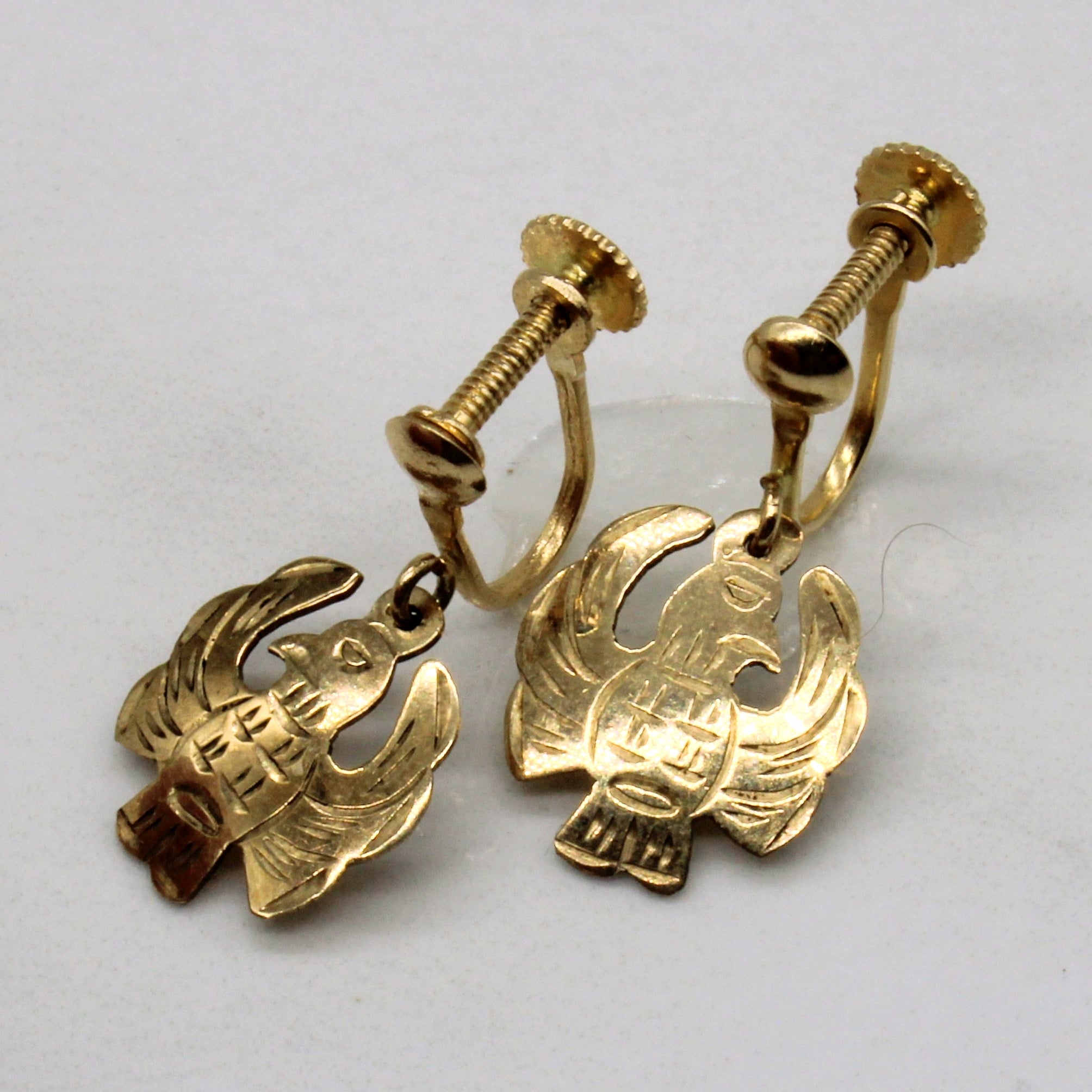 14k Yellow Gold Indigenous Clip On Earrings