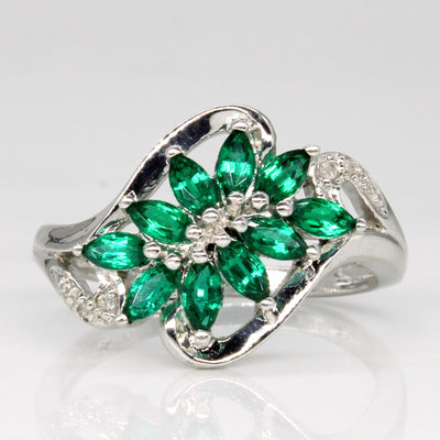 Synthetic Emerald & Diamond Cocktail Ring | 0.30ctw, 0.02ctw | SZ 7.25 |