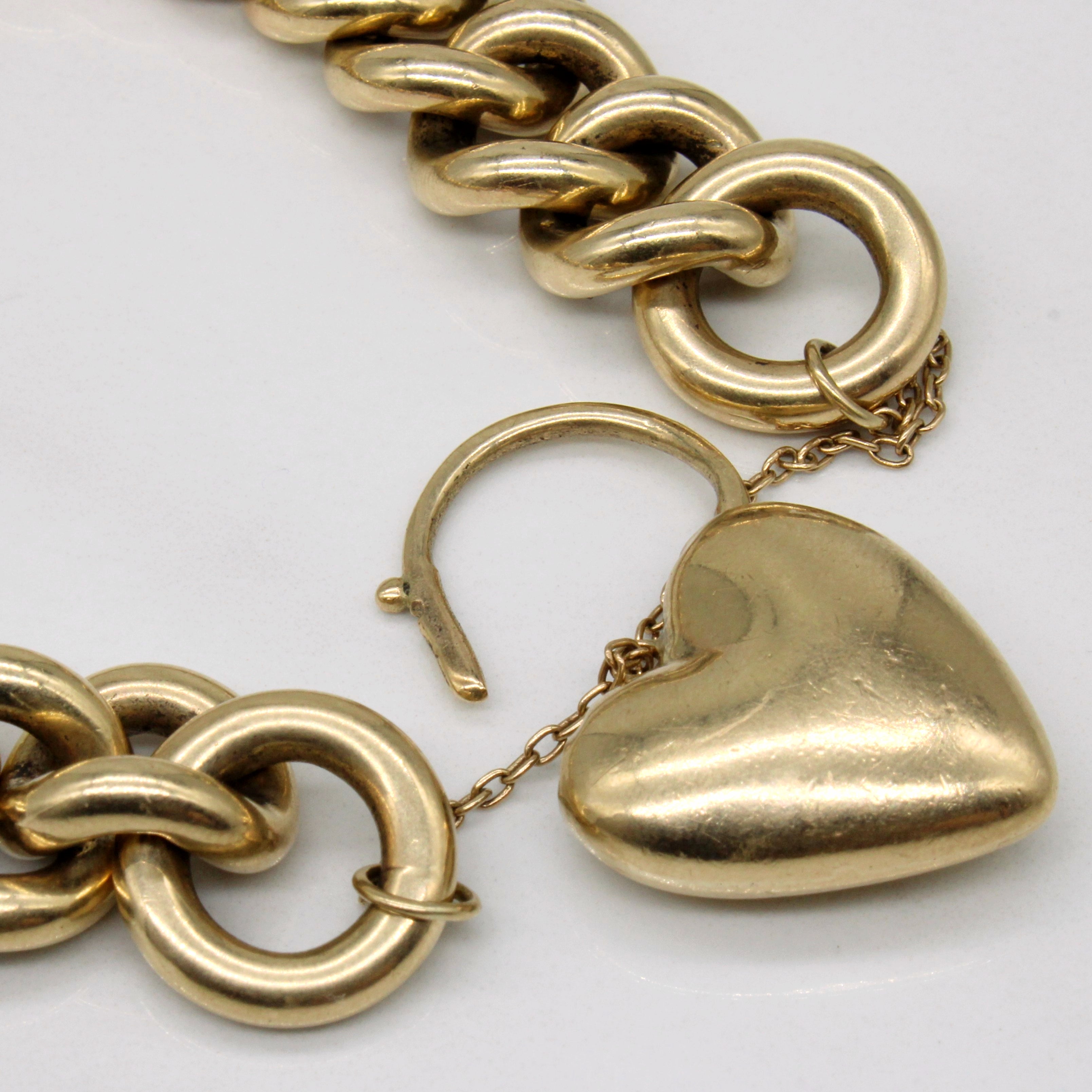 Vintage 1977 9k Yellow Gold Heart Closure Bracelet | 8" |