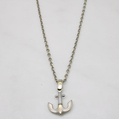 18k White Gold Anchor Pendant & Necklace | 20