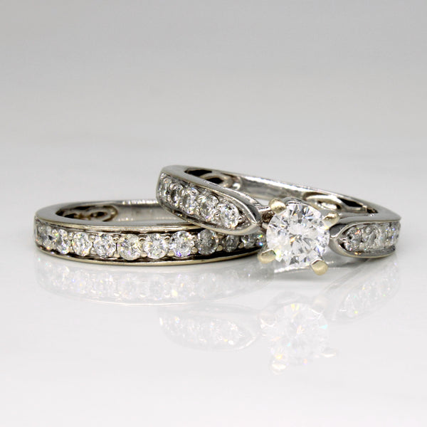 Diamond Wedding 18k Ring Set | 0.91ctw | SZ 4 |