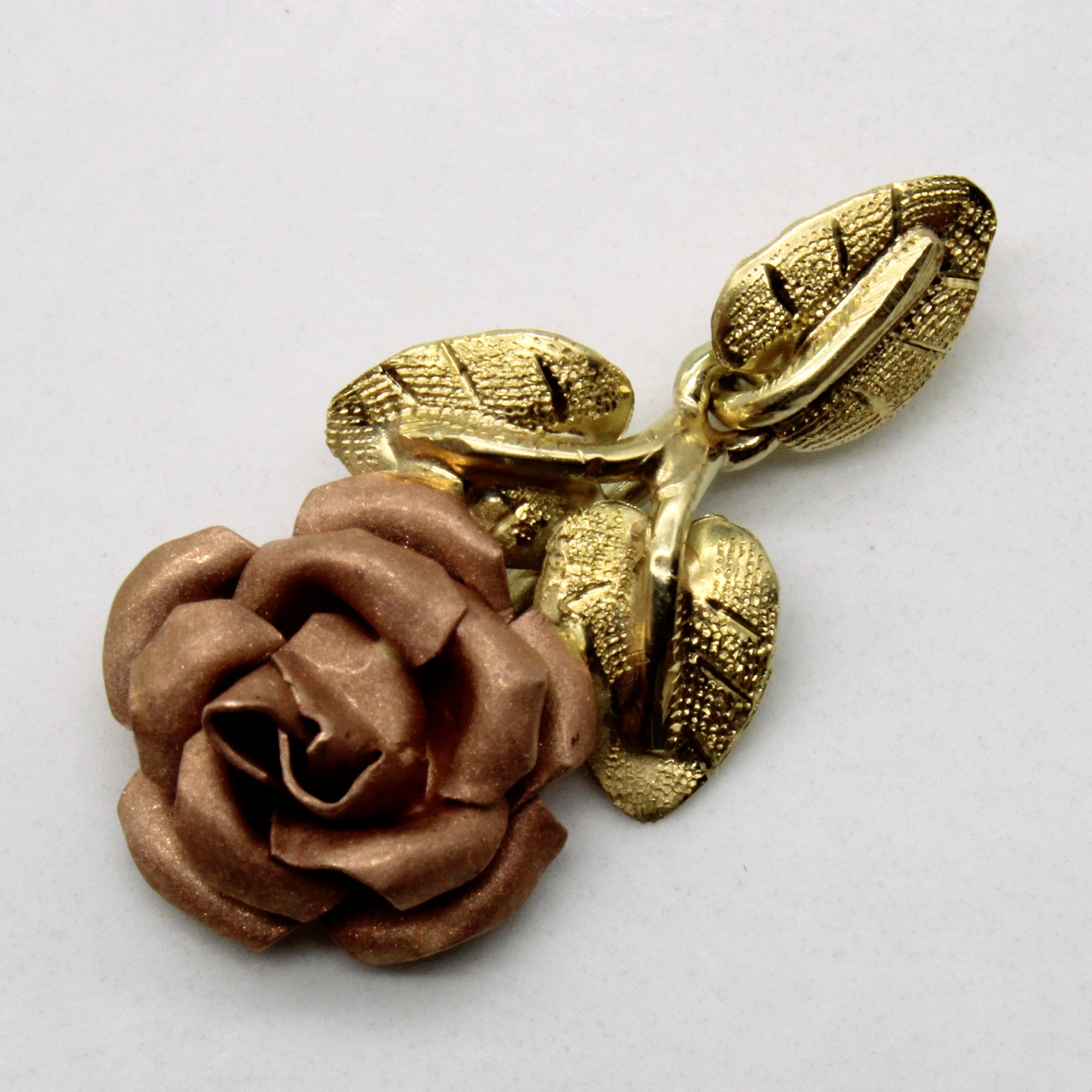 14k Two Tone Gold Rose Pendant