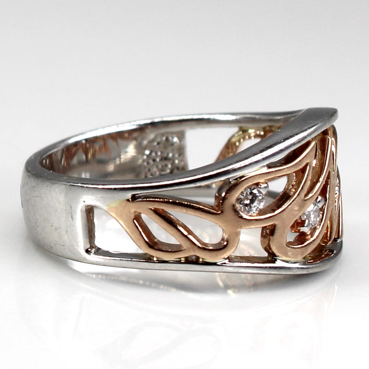 Textured Two Tone Gold Diamond Ring | 0.12ctw | SZ 6.5 |